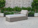 Three Piece Outdoor Gray Rattan Sectional Seating Group with Beige Cushions
