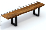 71" Live Edge Acacia Wood Bench With Black Metal Legs