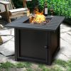 30" Brown Square Slat Top Fire Pit Table with Lid