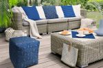17" Blue and White Polyester Cube Damask Outdoor Pouf Ottoman