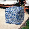 17" Blue and White Polyester Cube Abstract Outdoor Pouf Ottoman