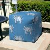 17" Blue and White Polyester Cube Crab Outdoor Pouf Ottoman