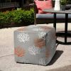 17" Gray White and Orange Polyester Cube Coral Outdoor Pouf Ottoman