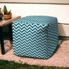 17" Turquoise and White Polyester Cube Chevron Outdoor Pouf Ottoman
