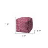 17" Pink Polyester Cube Indoor Outdoor Pouf Ottoman