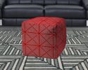 17" Red Polyester Cube Geometric Indoor Outdoor Pouf Ottoman