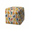 17" Orange And White Polyester Cube Indoor Outdoor Pouf Ottoman
