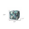 17" Blue Cube Floral Indoor Outdoor Pouf Cover