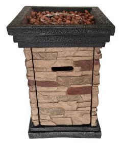Brown Stone Stacked Outdoor Gas Fire Pit with Lava Rocks