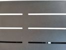 Black Slatted Metal Square Fire Pit with Glass Rocks