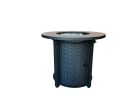 Round Black Metal and Tile Fire Pit with Glass Rocks