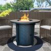 Round Black Metal and Tile Fire Pit with Glass Rocks