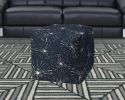 17" Blue Cube Geometric Indoor Outdoor Pouf Cover