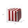 17" Red And White Cube Striped Indoor Outdoor Pouf Cover