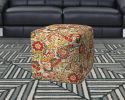 17" Gray Cube Floral Indoor Outdoor Pouf Cover