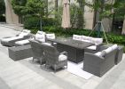Twelve Piece Outdoor Gray Wicker Multiple Chairs Seating Group Fire Pit Included with White Cushions
