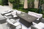 Twelve Piece Outdoor Gray Wicker Multiple Chairs Seating Group Fire Pit Included with White Cushions