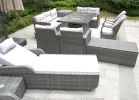 Twelve Piece Outdoor Gray Wicker Multiple Chairs Seating Group Fire Pit Included with White Cushions