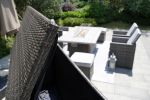 Ten Piece Outdoor Gray Wicker Multiple Chairs Seating Group Fire Pit Included with White Cushions