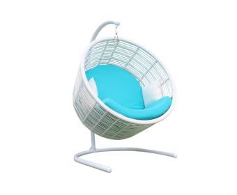 49" White Metal Indoor Outdoor Swing Chair with Aqua Cushion