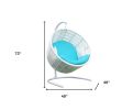49" White Metal Indoor Outdoor Swing Chair with Aqua Cushion