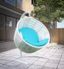 49" White Metal Indoor Outdoor Swing Chair with Aqua Cushion