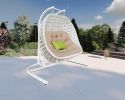 69" Beige and White Metal Indoor Outdoor Swing Chair with Beige Cushion