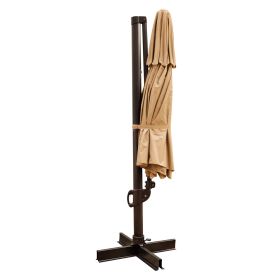 11.5' Round Tan Polyester Tilting Pole Cantilever Patio Umbrella With Stand