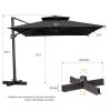 11' Black Polyester Square Tilt Cantilever Patio Umbrella With Stand