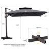 11' Dark Gray Polyester Square Tilt Cantilever Patio Umbrella With Stand