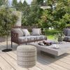 20" Brown Polyester Round Striped Indoor Outdoor Pouf Ottoman