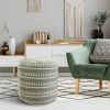 20" Green Polyester Round Striped Indoor Outdoor Pouf Ottoman
