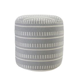 20" Blue Polyester Round Striped Indoor Outdoor Pouf Ottoman