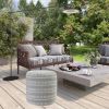 20" Blue Polyester Round Striped Indoor Outdoor Pouf Ottoman