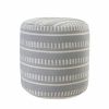 20" Blue Polyester Round Striped Indoor Outdoor Pouf Ottoman