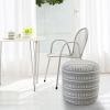 20" Blue Polyester Round Striped Indoor Outdoor Pouf Ottoman