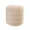 20" Orange Polyester Round Striped Indoor Outdoor Pouf Ottoman