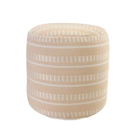 20" Orange Polyester Round Striped Indoor Outdoor Pouf Ottoman