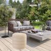 20" Orange Polyester Round Striped Indoor Outdoor Pouf Ottoman