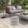 18" Gray Polyester Round Striped Indoor Outdoor Pouf Ottoman