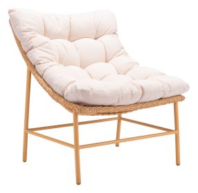 29" Beige and Brown Aluminum Indoor Outdoor Accent Chair with Beige Cushion