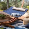 Blue 2-Person Quilted Hammock with Durable Wood Frame Stand
