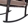 Brown 3 Piece Patio Set Rattan Wicker Rocking Chairs with Coffee Table