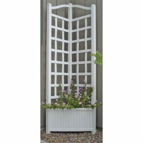 5.5-Foot White Outdoor Vinyl Corner Planter with Trellis