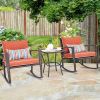 Red 3 Piece Patio Set Rattan Wicker Rocking Chairs with Coffee Table