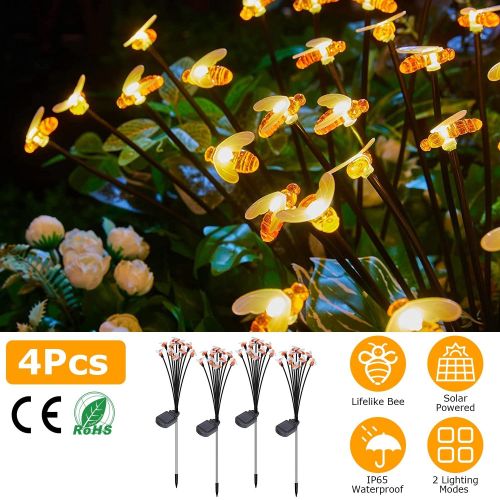 4Pack Solar Powered Stake Bee Light 2 Lighting Mode Lifelike Firefly Decorative Stake Lamp IP65 Waterproof Outdoor Landscape Garden Light Warm Yellow 4Pack Solar Powered Stake Bee Light 2 Lighting Mode Lifelike Firefly Decorative Stake Lamp IP65 Waterproof Outdoor Landscape Garden Light Warm Yellow
