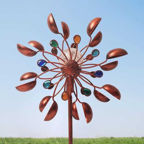 73" Solar Powered Wind Spinner with Multi Color Changing LED Glass Ball