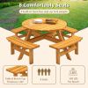 8-Person Outdoor Circular Wooden Picnic Table with 3 Built-in Benches for Patio Backyard Garden, Natural