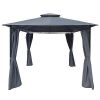10x10 Ft Outdoor Patio Garden Gazebo Tent, Shading, Canopy With Curtains,Gray