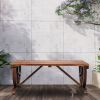 2-Person Rustic Garden Bench; Outdoor Wagon Wheel Porch Bench for Backyard Patio Garden; Brown